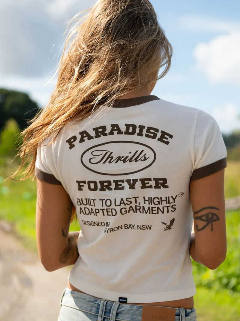 Thrills Women's Last Stop Ringer Boy Tee - Heritage White - Back View