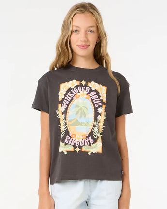 Island Bliss Art Tee- Girl Washed Black