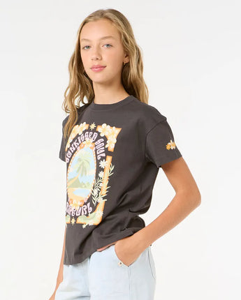 Island Bliss Art Tee- Girl Washed Black