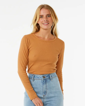 Classic Ribbed Long Sleeve Tee - Light Brown