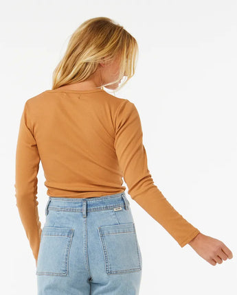 Classic Ribbed Long Sleeve Tee - Light Brown