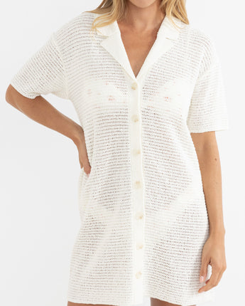 Abby Knit Shirt Dress - Cream