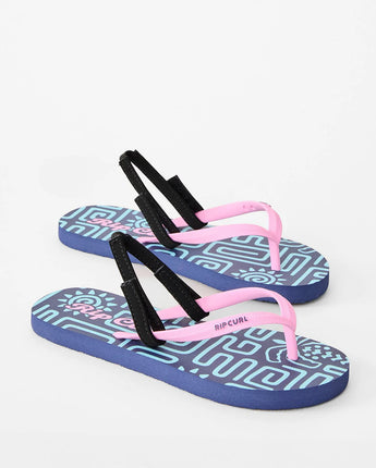 Mixed Bloom Open Toe Girl - Navy