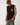 Front close-up: Rip Curl Men's Disorder Boneyards Muscle in Black, close front view showing chest print and crew neck