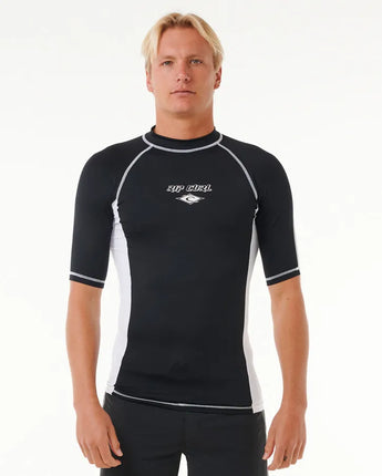 Fade Out UPF Perf Short Sleeve Rash Vest - Black/White