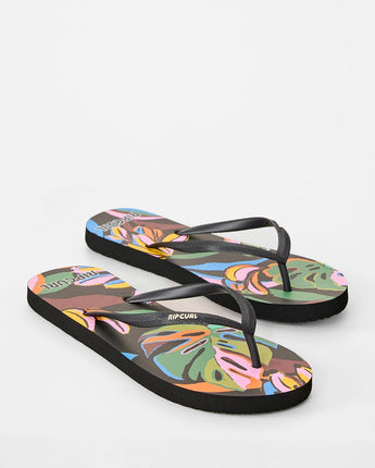 Mixed Bloom Open Toe - Black/Green