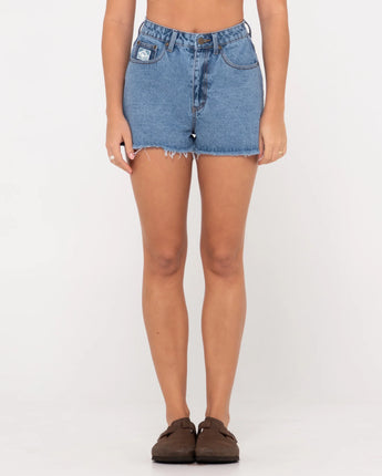 Penny Kick Flare Denim Shorts - Middy Blue