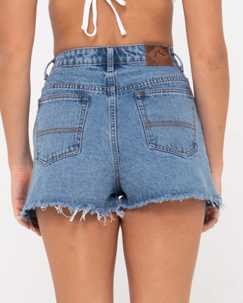 Penny Kick Flare Denim Shorts - Middy Blue