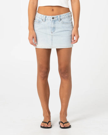 Mavericks Low Rise Denim Mini Skirt - Sky Blue Heather