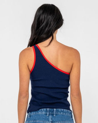 Zoe One Shoulder Tank - Navy