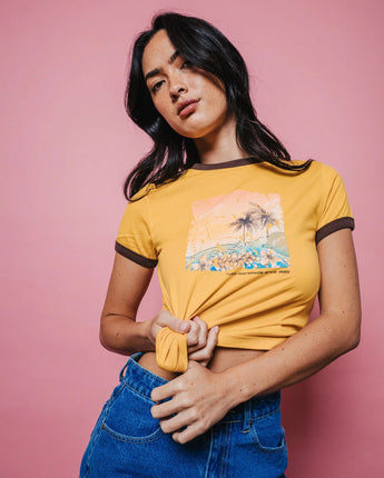 La Cabana Contrast Ringer Mini Tee - Lemon Yellow