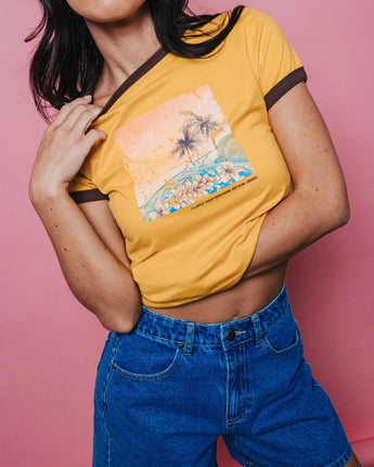 La Cabana Contrast Ringer Mini Tee - Lemon Yellow