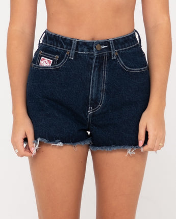 Penny Kick Flare Denim Shorts - Deep Blue