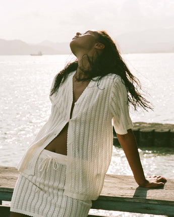 Scallop Knit Mini Skirt - Cream