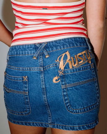 Risque Low Rise Denim Micro Skirt