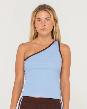 Zoe One Shoulder Tank - Retro Blue