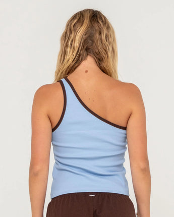 Zoe One Shoulder Tank - Retro Blue