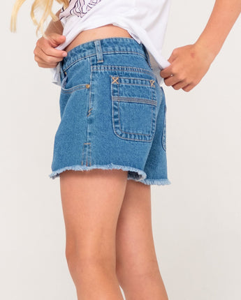 Penny Kick Flare Denim Shorts - Girls