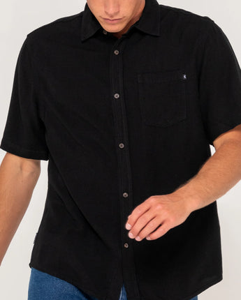 Overtone Short Sleeve Linen Shirt - Black
