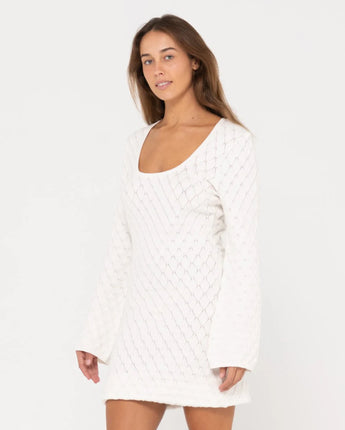 Leo Long Sleeve Knit Mini Dress - Coconut