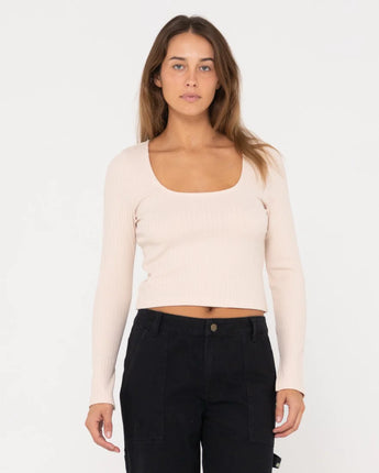 Scarlett Ribbed Long Sleeve Top- Coconut Cream