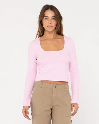 Scarlett Ribbed Long Sleeve Top- Peony