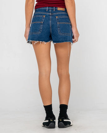 Penny Kick Flare Denim Shorts - Deep Sea Blue