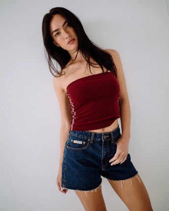 Penny Kick Flare Denim Shorts - Deep Sea Blue