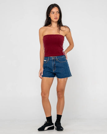 Penny Kick Flare Denim Shorts - Deep Sea Blue