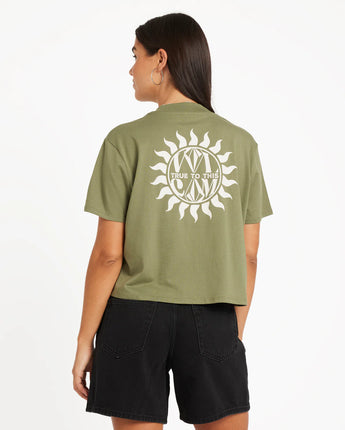 Dial Crop Tee Ladies - Moss Stone