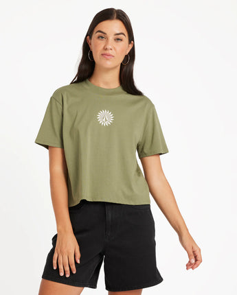 Dial Crop Tee Ladies - Moss Stone