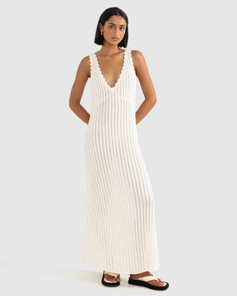 Scallop Knit Maxi Dress - Cream