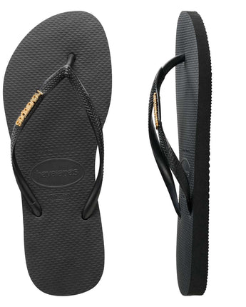 Havaianas Slim Metal Logo Black/Gold Thongs